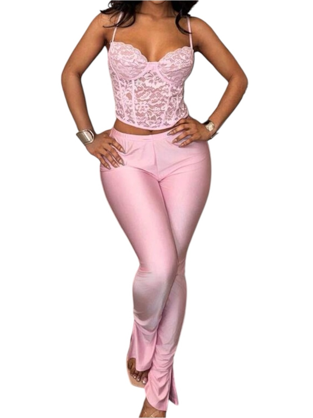 Sequin Hearts Light Pink High-Waist Skinny Pants and Top
